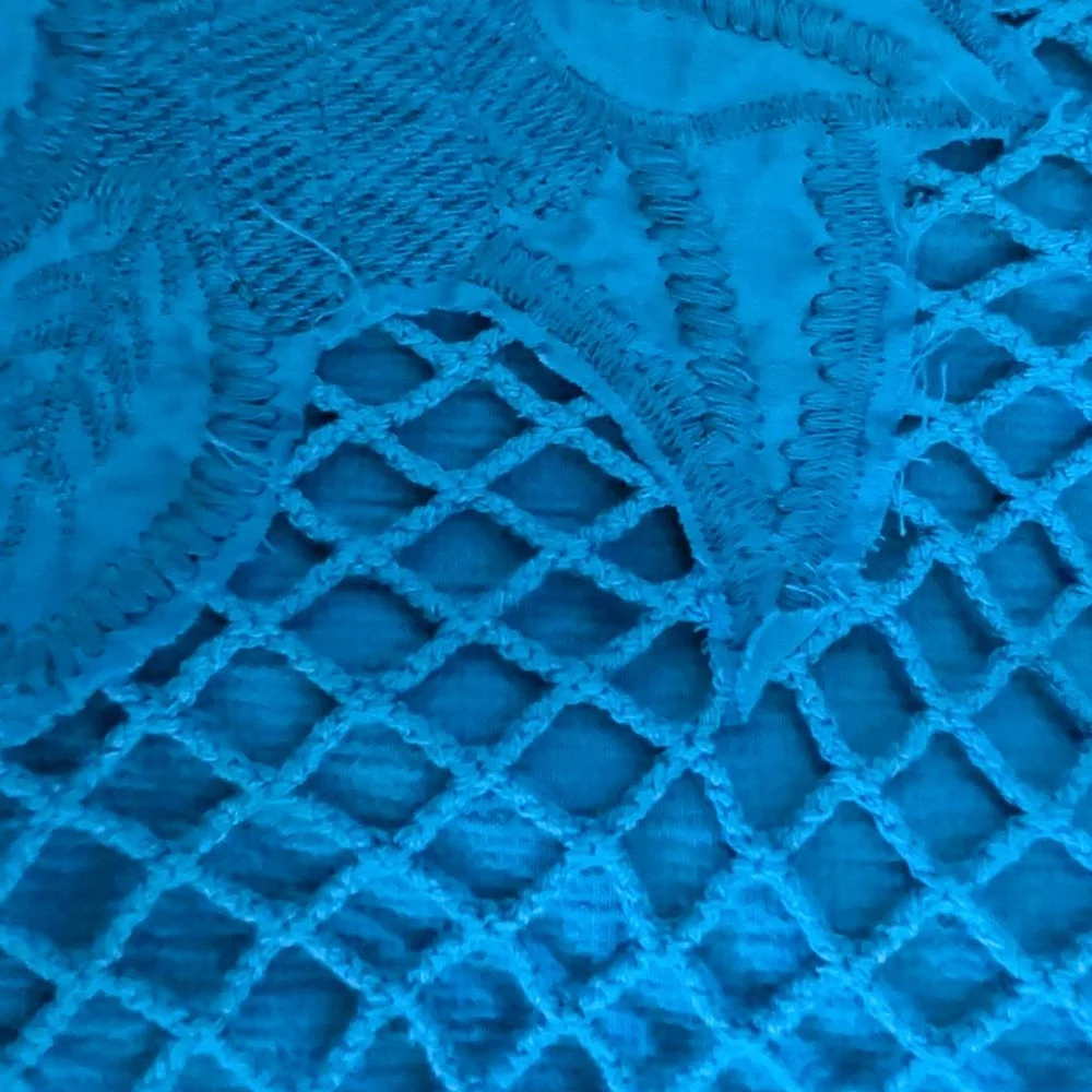 The Korner Anthropologie Blue Crochet Overlay Front Zipper Mini Skirt - Small